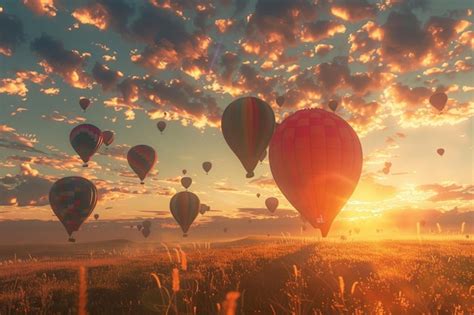 Premium Photo Brightly Colored Hot Air Balloons At Sunrise