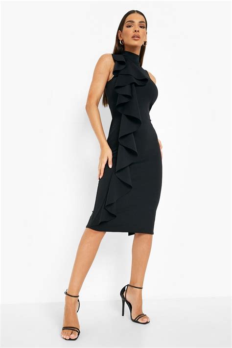 Scuba Extreme Ruffle Midi Dress Boohoo Uk