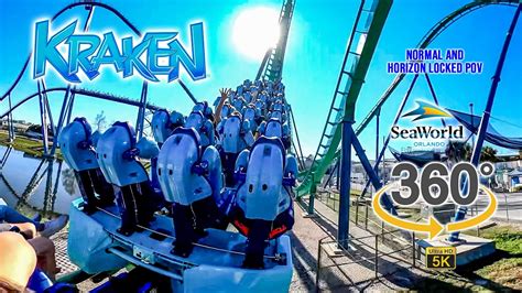 VR 360 5K Kraken Roller Coaster On Ride Back Row POV SeaWorld Orlando