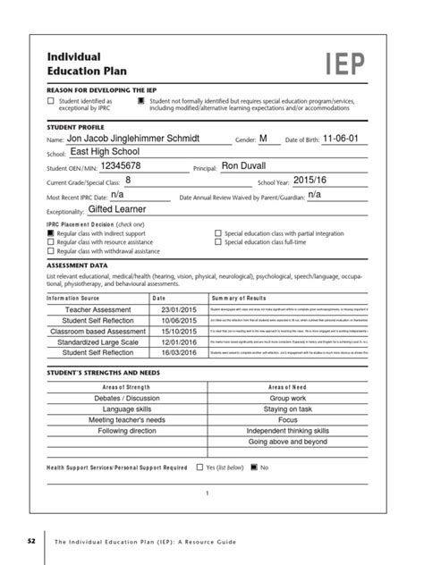 Iep Snapshot Template