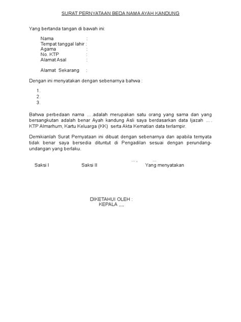 Detail Surat Pernyataan Nama Yang Sama Koleksi Nomer