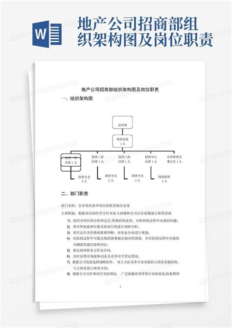 地产公司招商部组织架构图及岗位职责word模板下载编号lawrkmdg熊猫办公