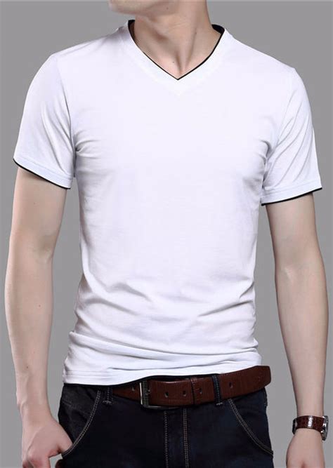 Mens Solid Color Short Sleeve V Neck T Shirt Zorket