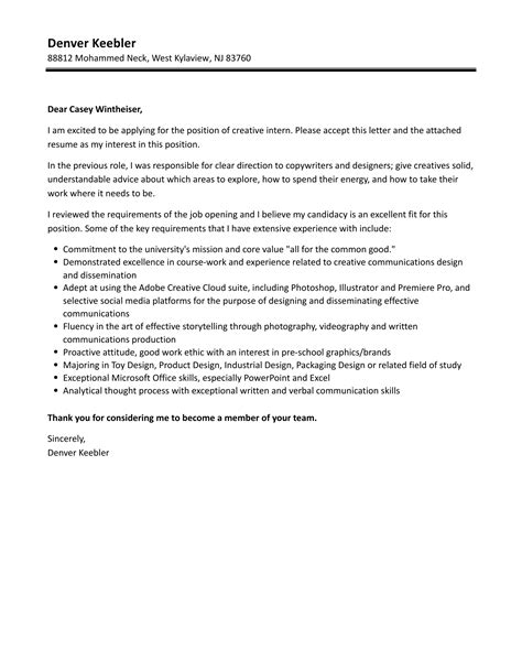 Creative Intern Cover Letter Velvet Jobs