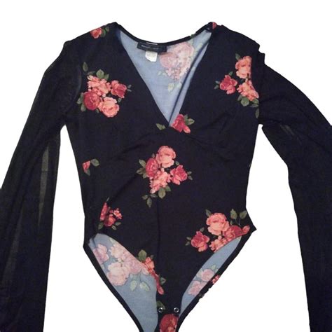 Woman S Floral Body Suit With Sheer Super Long Split Depop