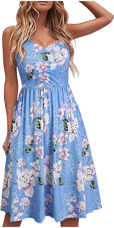 Sommerkleid Damen Damen Maxikleid Ärmellos Kleider mit V Ausschnitt