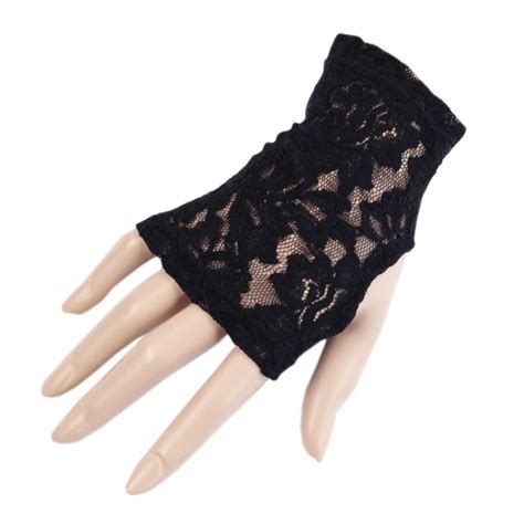 Uk Short Black Lace Fingerless Gloves In Black Lyst