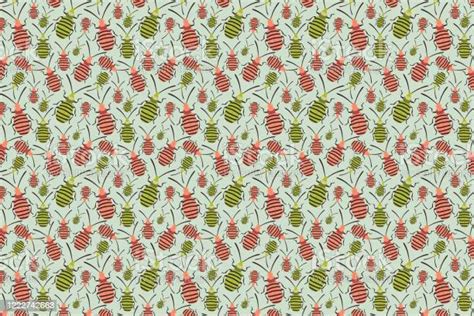 Beetles Pink Green Pattern Insects Background Stock Illustration