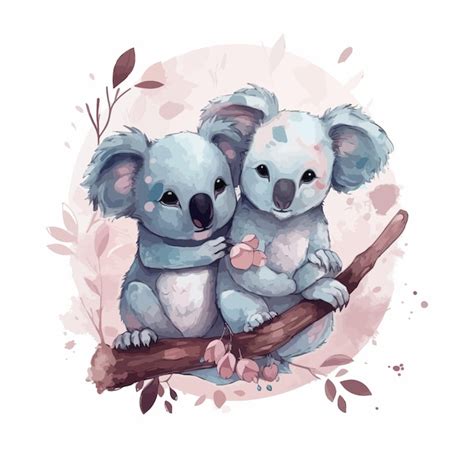 Illustration Aquarelle De Koalas Kawaii Dessin Animé Mignon Vecteur