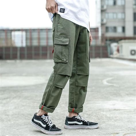 High Street Fashion Mens Jeans Casual Pants Army Green Loose Fit Big