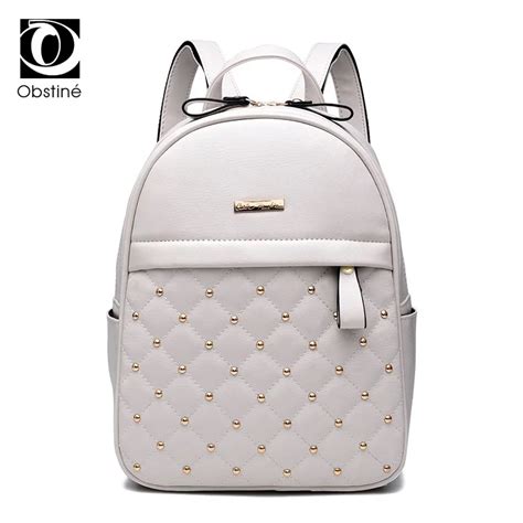 Rivet Backpack Female Womens Black And White Backpacks Fashion Pu Leather Bagpacks For Teenage