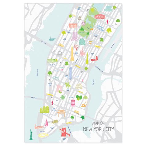 Illustrated Hand Drawn Map Of New York City Art Print By Artist Holly