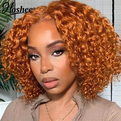 Ginger Orange Short Bob Wig Lace Front Human Hair Wigs For Women Curly