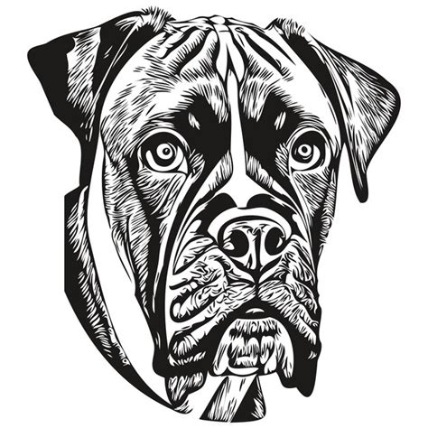 Boxer Perro Línea Arte Mano Dibujo Vector Logo Blanco Y Negro Mascotas Ilustración Vector Premium