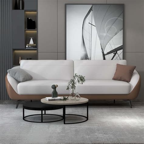 79 White Leath Aire Sofa Upholstered Sofa 3 Seater Sofa Luxury Sofa