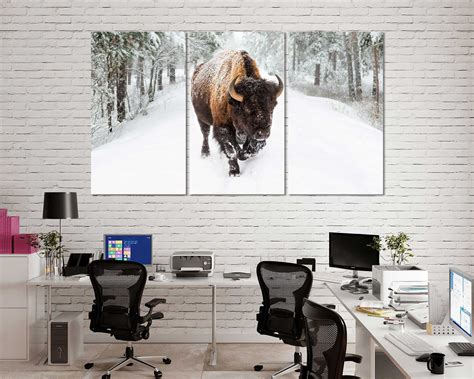 American Buffalo Wall Decor Bison Pictures On Canvas Buffalo Etsy