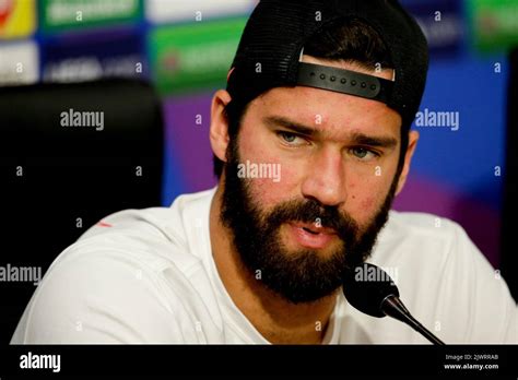 Liverpools Brazilian Goalkeeper Alisson Becker During Press Conference