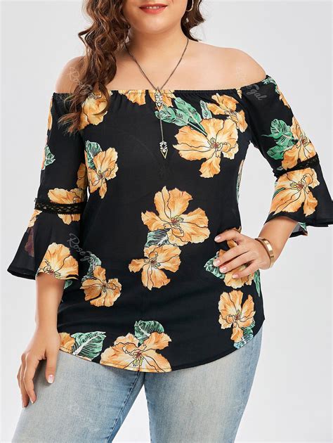 45 Off Plus Size Chiffon Off The Shoulder Floral Hawaiian Blouse