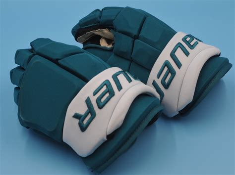 San Jose Sharks Bauer Knyzhov Teal Game Worn Pro Game Used Gloves NHL