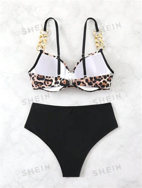 Shein Slayr Women S Leopard Print Crossed Halterneck Bikini Set For