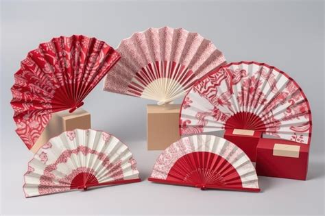 Premium AI Image Red And White Chinese Folding Fans Solitary