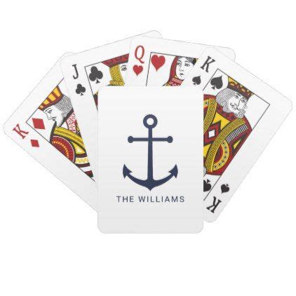 Nautical Navy Blue Anchor And Custom Name Playing Cards Customize