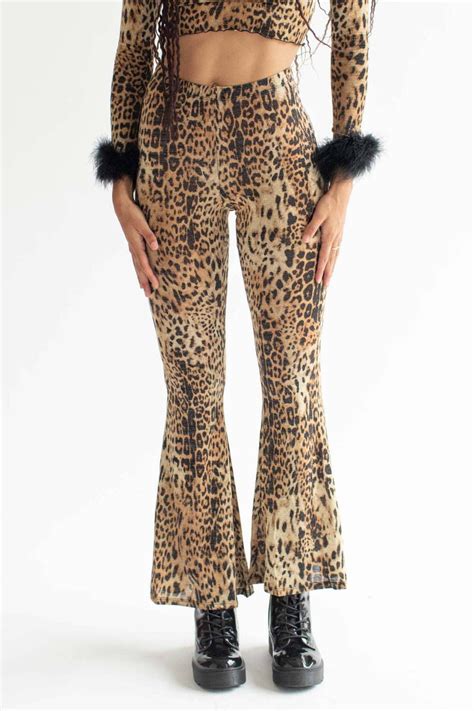 Lurex Leopard Print Bell Bottoms