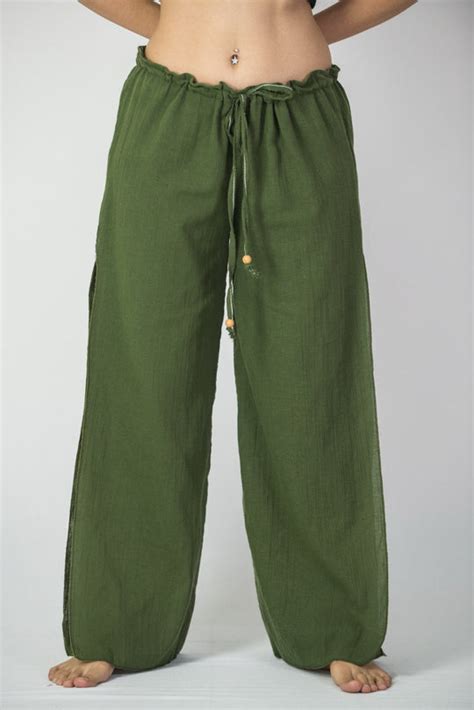 Womens Thai Harem Double Layers Palazzo Pants In Solid Green Harem Pants