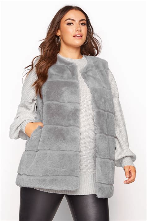 Plus Size Grey Pelted Faux Fur Gilet Yours Clothing