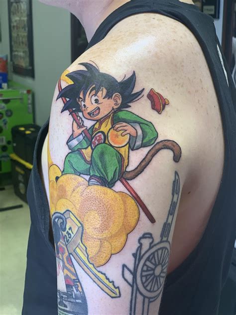 Goku Nimbus tattoo done by Chrissy @ Flesh Electric Tattoo in San Antonio, TX | Tattoos, New ...