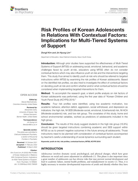 Pdf Risk Profiles Of Korean Adolescents In Relations With Contextual