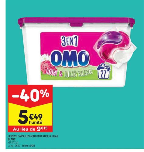 Promo Lessive Capsules 3 En 1 Omo Rose Lilas Blanc Chez Leader Price