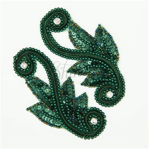 Embroidered Swirl Sequin Motif Pair Bottle Green Shine