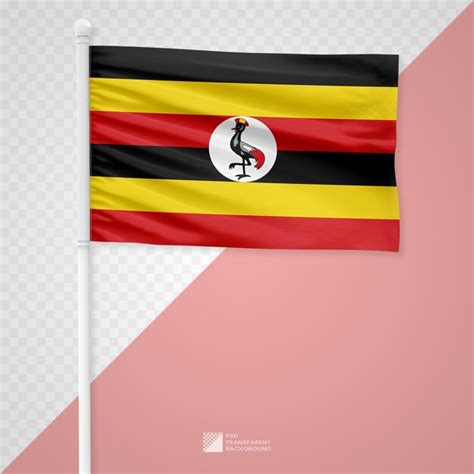 Premium PSD Waving The Uganda Flag On A White Metal Pole Isolated On