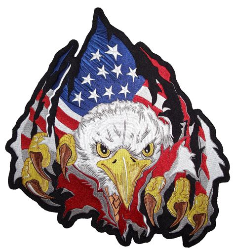 Large Striking Bald Eagle American Flag Embroidered Biker Patch Free