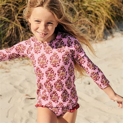 Girls Rash Guard Set Pink Posey Block Print Pink Chicken