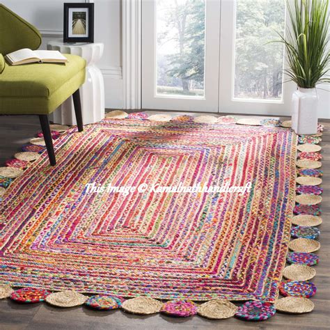 Hand Braided Bohemian Colorful Cotton Chindi Area Rug Multi Etsy