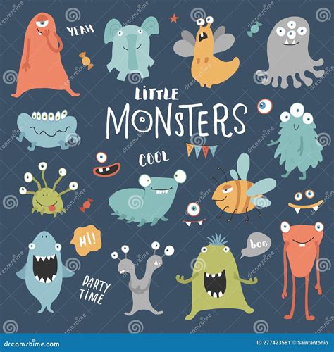 Cute Monsters Set Cartoon Monsters Collection Stock Vector