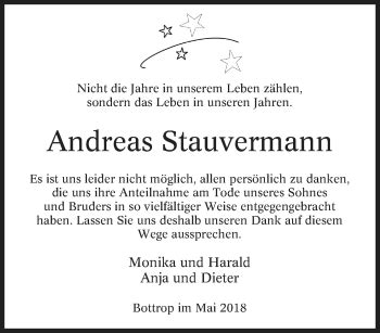 Traueranzeigen Von Andreas Stauvermann Trauer In NRW De