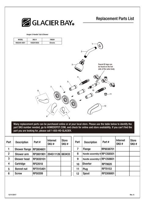 Glacier Bay Tub Faucet Parts Diagram