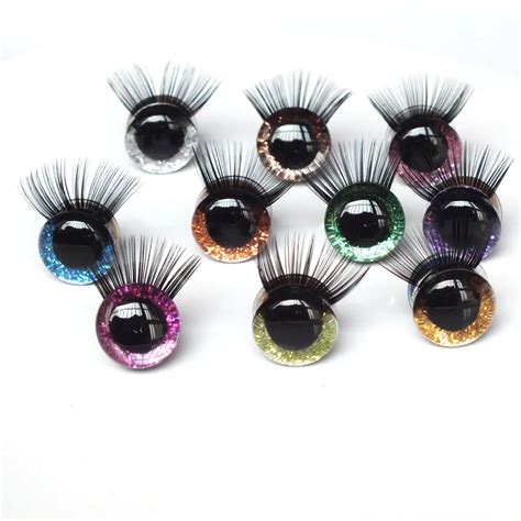 New 20pcslot 12 30mm Glitter Toy Eyes With Eyelash With Hard Washer