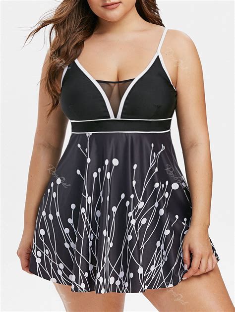 Plus Size Printed Sheer Mesh Tankini Swimwear 53 Off Rosegal