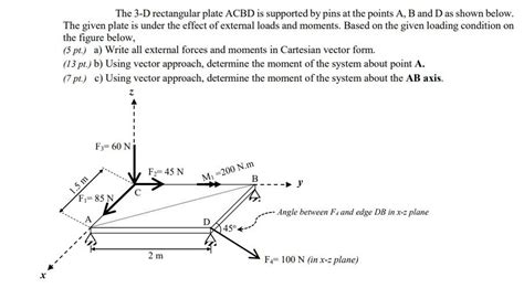 Solved The 3 D Rectangular Plate Acbd Is Supported By Pins