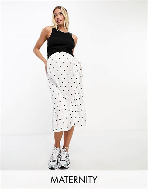 Mamalicious Maternity Wrap Front Midi Skirt In Mono Spot Print Asos