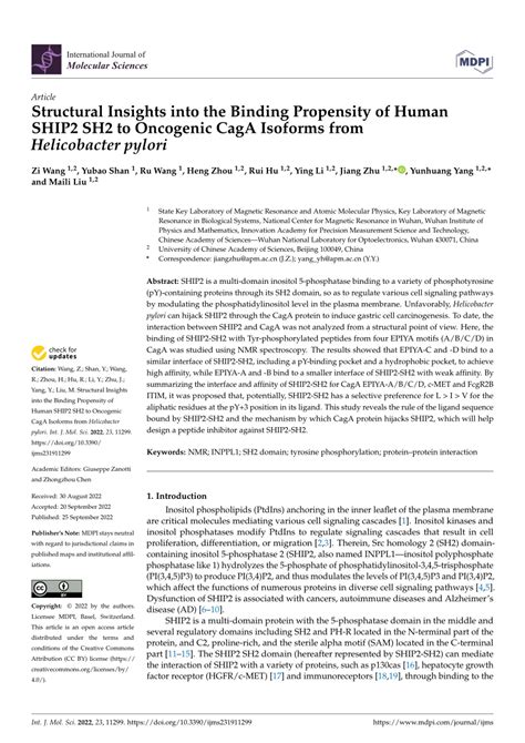 PDF Structural Insights Into The Binding Propensity Of Human SHIP2