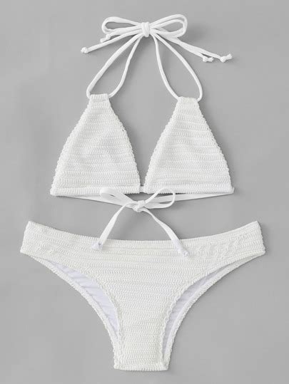 Self Tie Triangle Bikini Set Shein Sheinside