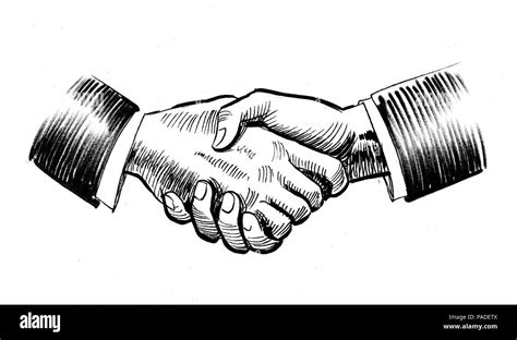 Handshake. Ink black and white illustration Stock Photo - Alamy