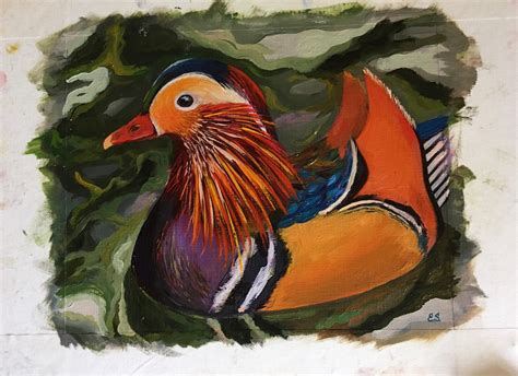 Mandarin Duck Painting Bird Original Art Realism Animal Etsy