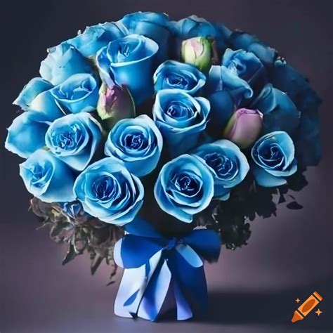 Vibrant Rose Bouquet With Shades Of Blue On Craiyon