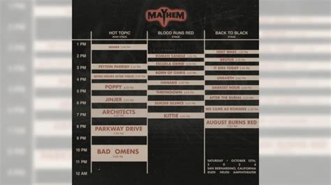 Mayhem Festival Announces Set Times For The One Day Metal Event Daily